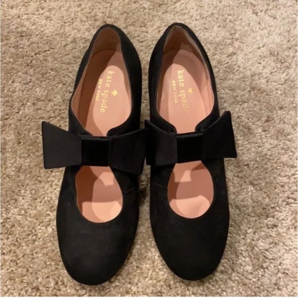 Kate Spade Bavila Black Suede Bow Heels shoes size 6 like new no tags - Picture 1 of 7